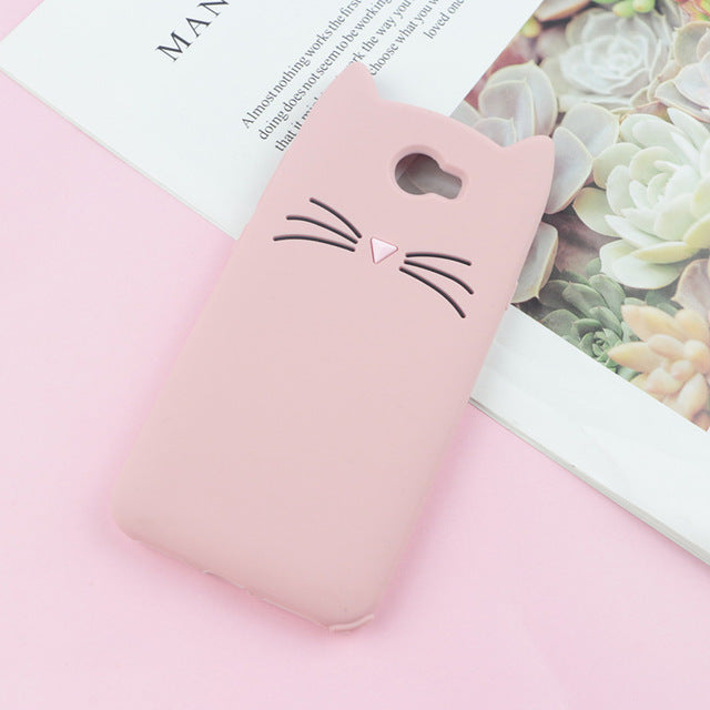 3D Cartoon Glitter Cat Silicone Phone Case for Huawei Honor 5A LYO-L21 Y6 Elite /Y6II Compact /Y5 II Ears Bearded Cat Soft Cover
