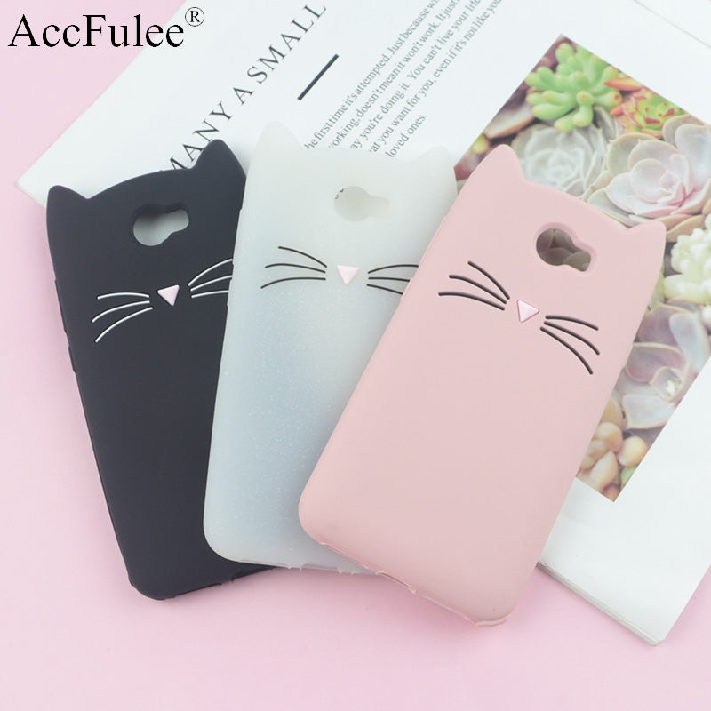 3D Cartoon Glitter Cat Silicone Phone Case for Huawei Honor 5A LYO-L21 Y6 Elite /Y6II Compact /Y5 II Ears Bearded Cat Soft Cover