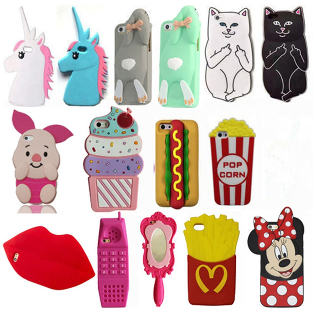 3D Cartoon Minnie Cat Coffee Cup Unicorn Soft Silicone Cover For iPhone 5 5s SE 5C 6 6s Plus 7 8 Plus X Phone Cases Coque Fundas