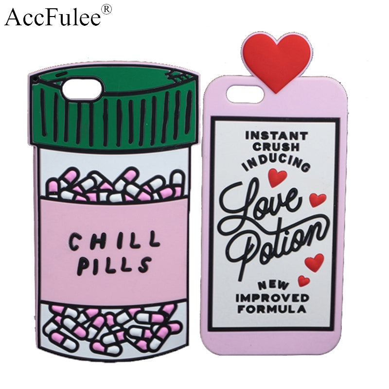3D Love Potion Chill Pills Bottle Soft Case For iPhone X 5C SE 5S 6 6S 7 7 8 Plus Cute Rubber Fundas Phone Cases