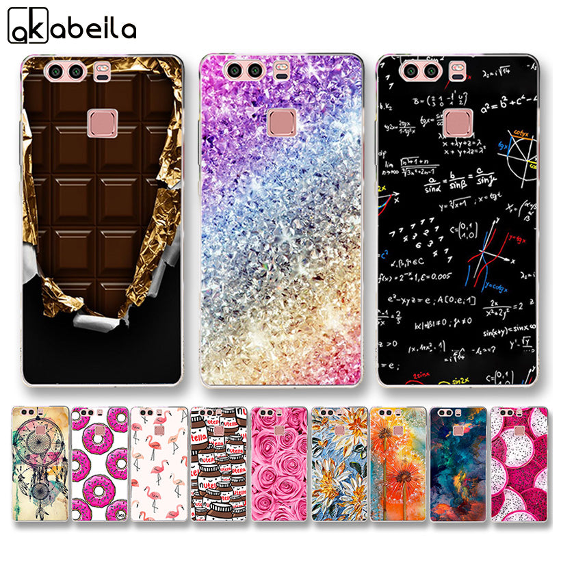 AKABEILA Soft TPU Plastic Phone Cases For Huawei P9 EVA-L09 Single SIM EVA-L19 EVA-L29 Dual SIM Covers Nutella Flamingo Tetris