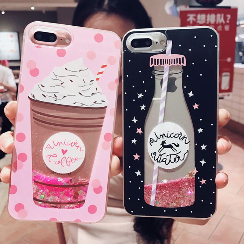 Aokin Girls bling glitter liquid phone cases for iphone 7 case silicone transparent back cover for iphone 6s 6 7 8 plus x coque