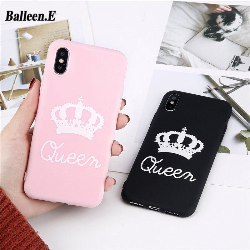 Balleen.E Case For iPhone X 8 7 6 6s Plus Luxury Letter KING QUEEN Colorful Soft TPU Couples Phone Case Back Cover For iPhone 8