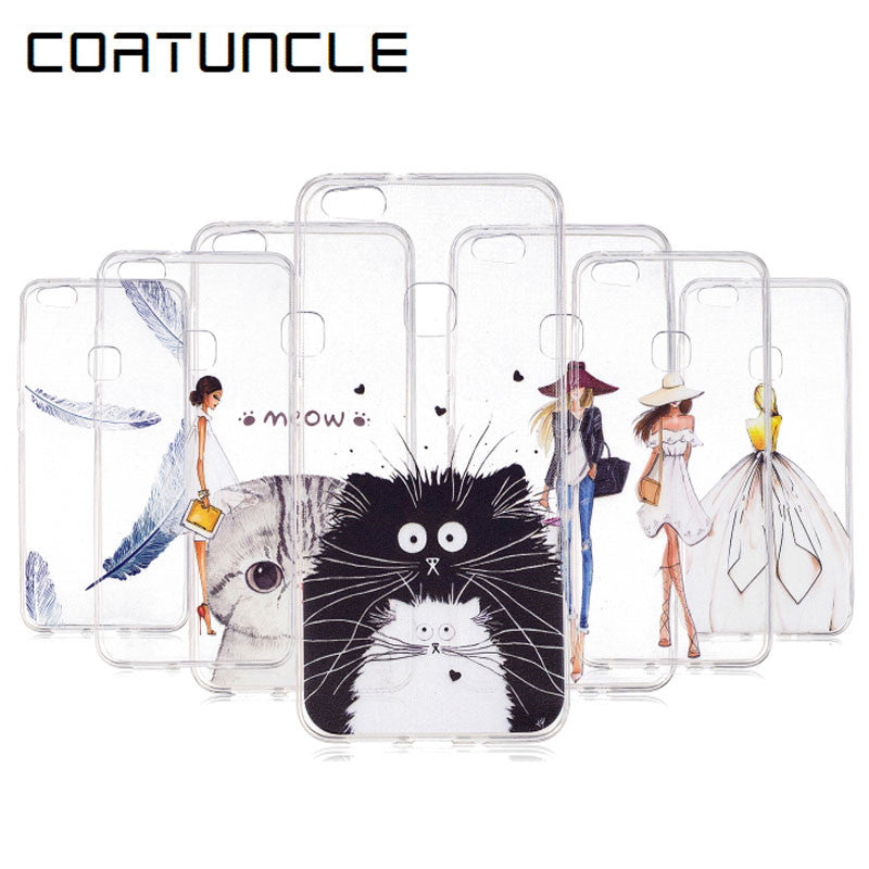 COATUNCLE Transparent Phone Case huawei P10 lite Case Lovely Animal Cat Silicon Soft TPU Back Cover huawei P10 lite Cases