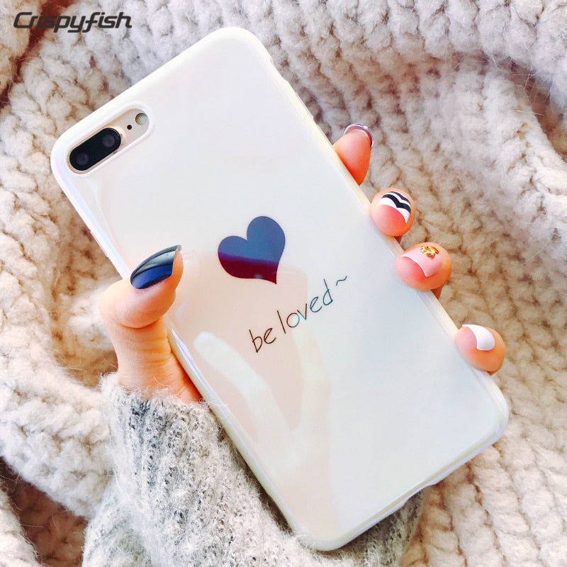 Crispyfish Blu-Ray White Love heart Phone Case For iphone 7 7 plus Soft TPU Silicone Cases For iPhone 6 6s plus X Back Cover