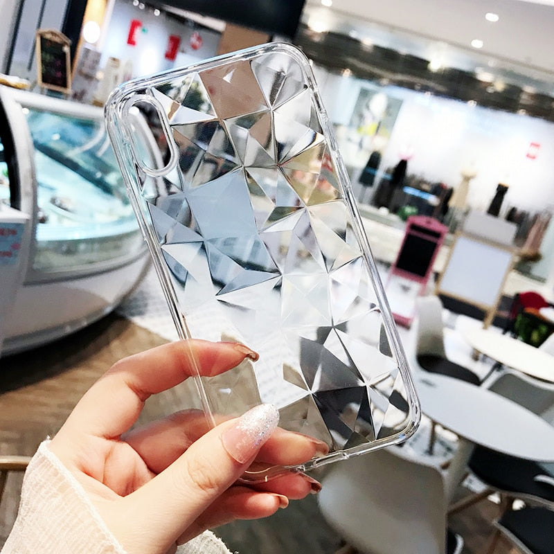 Crystal 3D Diamond Clear Silicon Ultra Thin Soft Phone Case For iphone 7 8 8Plus Transparent Lingge Cover For iPhone X 6 6S Plus