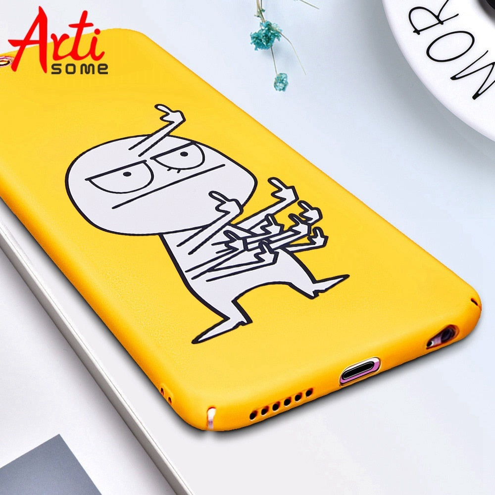 Cute Cartoon Case For iphone 7 6 6S 8 Plus Case For iPhone X 10 Funny Middle Finger Yellow Back Cover Phone Cases Artisome