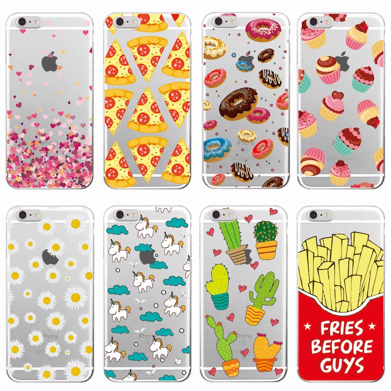 Cute Donuts Fries Before Guys Hearts Unicorn Pizza Soft Clear Phone Case For iPhone 7 7Plus 6 6S 6Plus 5 8 8Plus X SAMSUNG