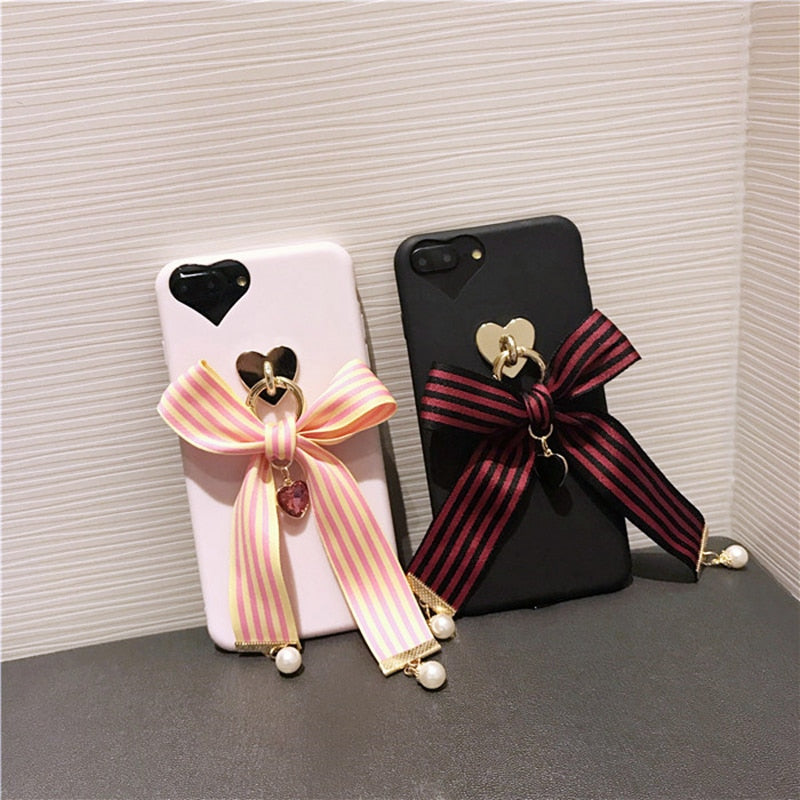 Cute Japan Korean 3D love bow tie soft phone case for iphone 5 6 6s 7 8 plus X cover for samsung galaxy S6 S7 edge S8 S9 note 8