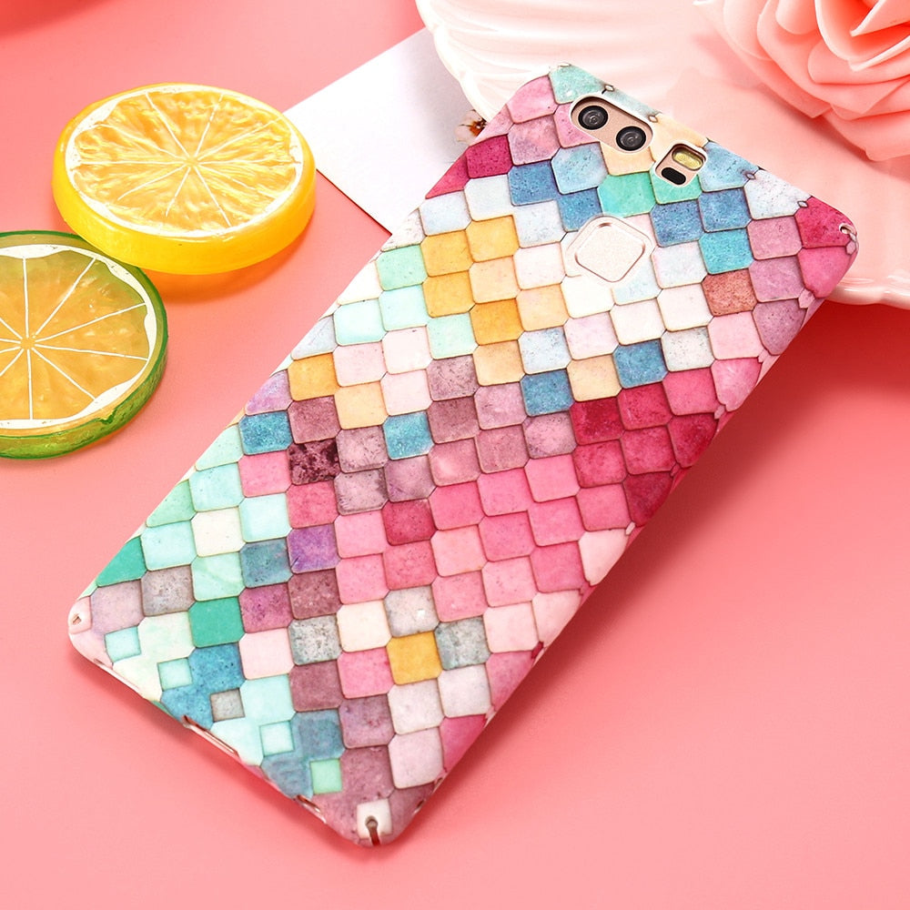DOEES Girly 3D Colorful Scales Phone Case For Huawei P9 P9 Plus Glowing Mermaid Squama Back Cover For Huawei P10 P10 Plus Case