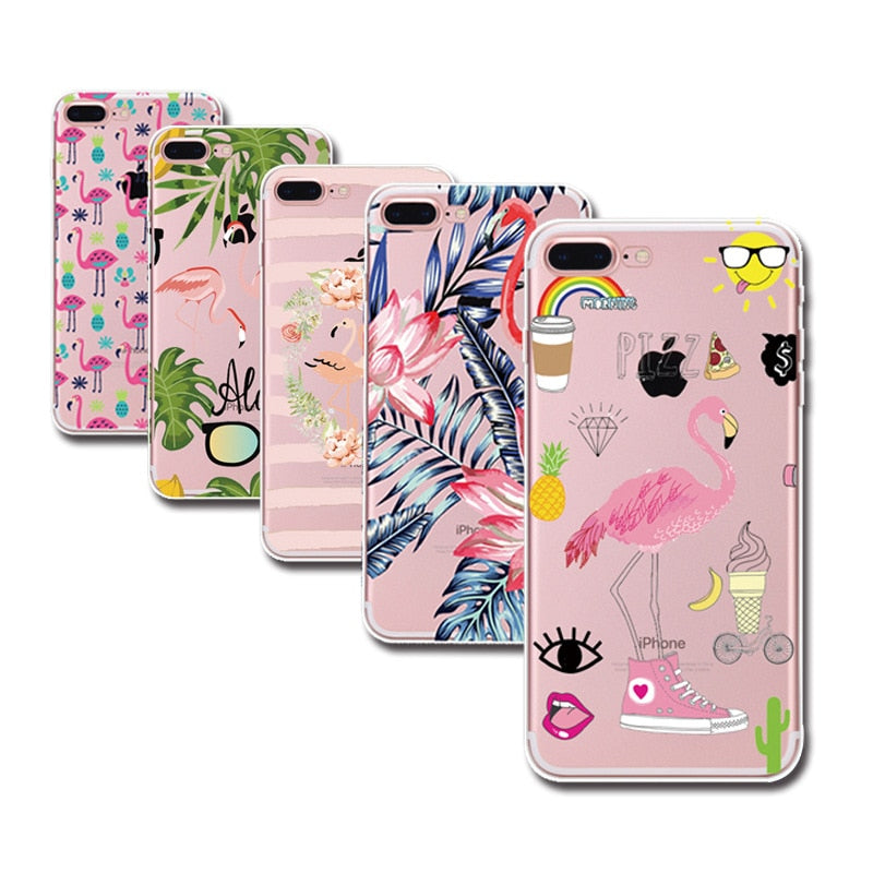 DS-LOVEHUI Painted Phone Case For iPhone X 6 6S 7 8 Plus 5 5S SE Soft Colorful Flamingo Phone Cover Clear TPU Silicon Funda Case