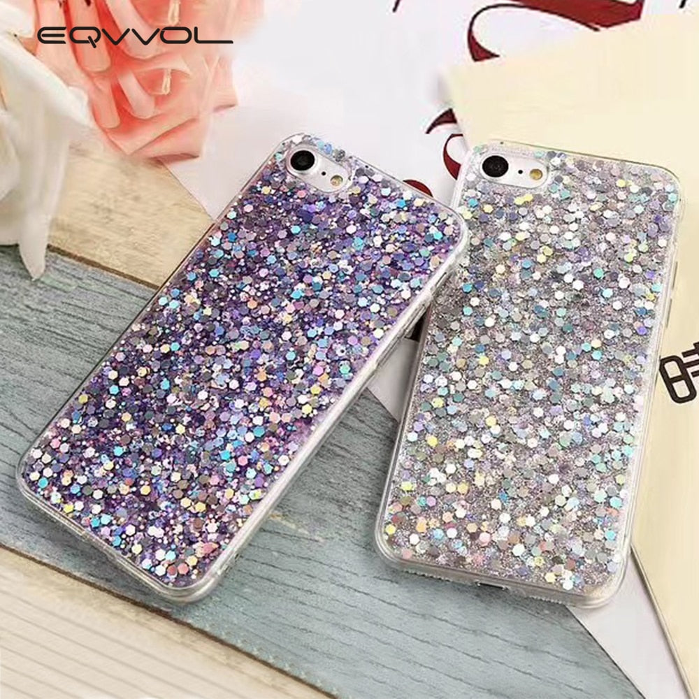 Eqvvol Fashion Bling Glitter Crystal Sequins Phone Case For iPhone X 8 7 6 6S Plus Cases Luxury Soft TPU Silicone Back Cover