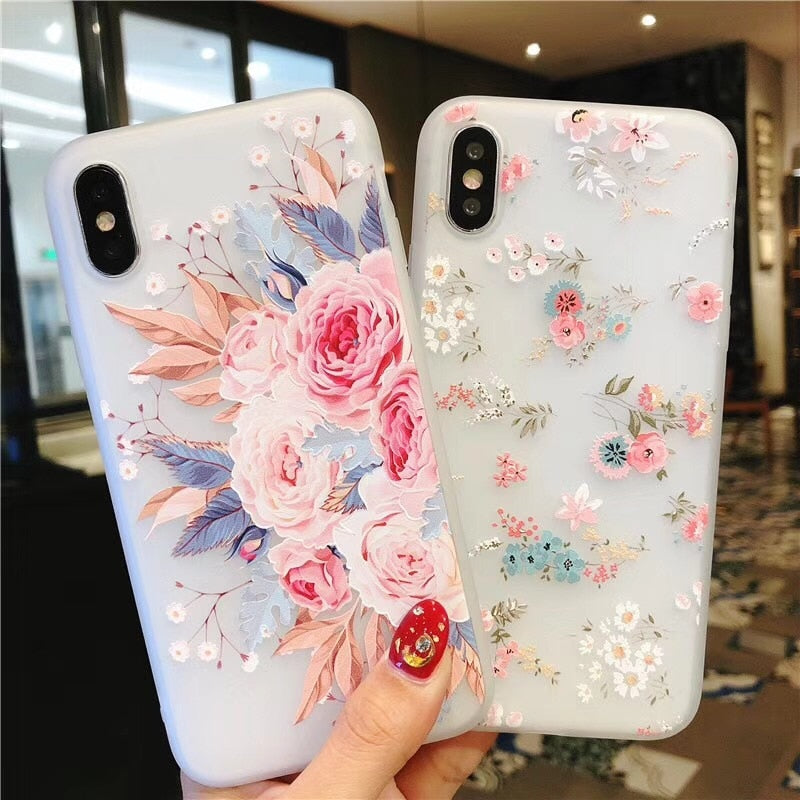 Flower Silicon Phone Case For iPhone X 7 8 6 Plus Rose Floral Leaves Cases For iPhone X 8 7 6 6S Plus 5 5S SE New Soft TPU Cover