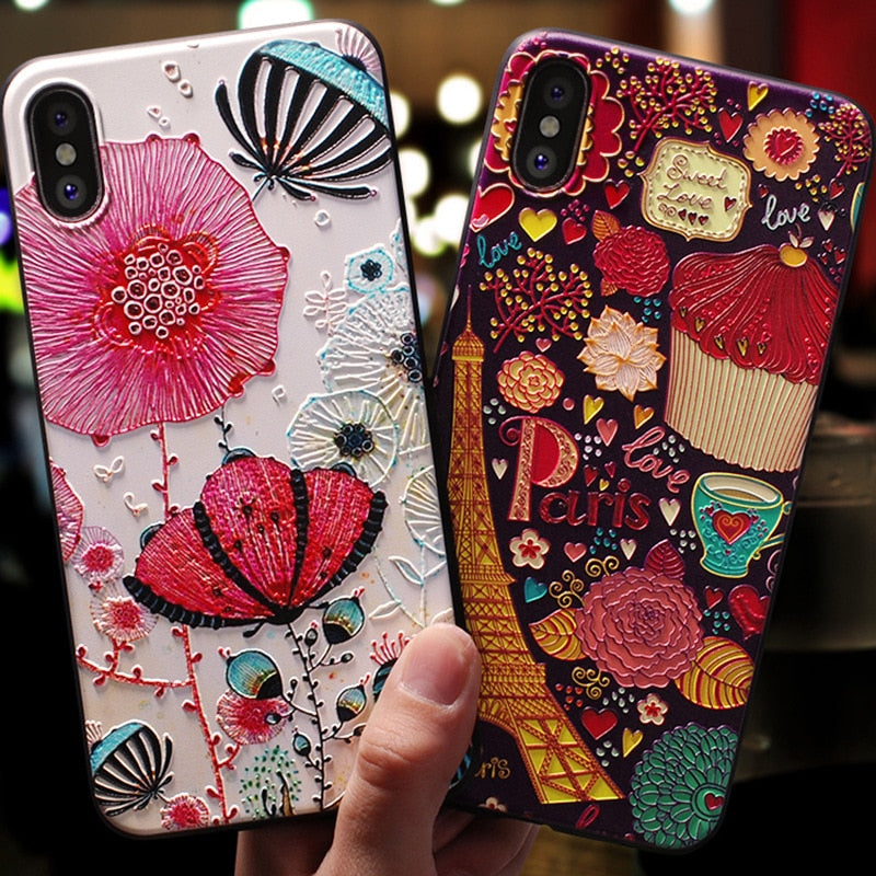 Flower Silicon Phone Case For iPhone X 8 7 Plus Rose Floral Leaves Cases For iPhone X 8 6 6S Plus 5S SE Soft 3D Emboss TPU Cover