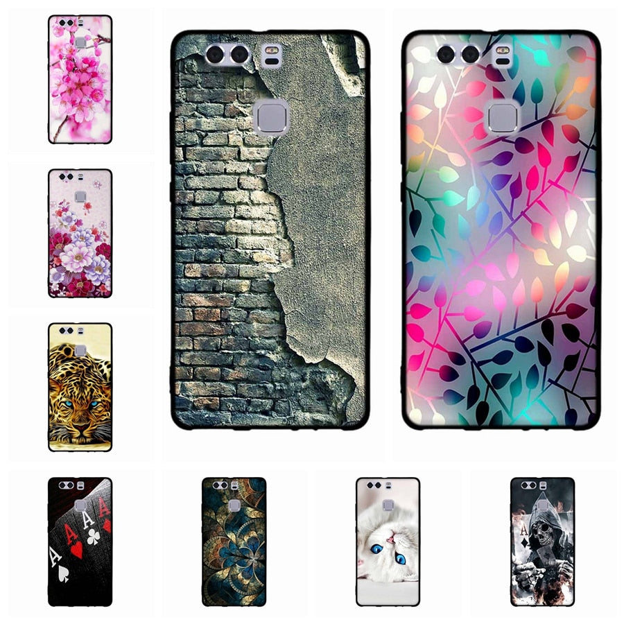 For Fundas Huawei P9 Cases Silicon 3D Paint Luxury High Quality Soft Soilicon TPU Back Cover For Huawei P9 Phone Case