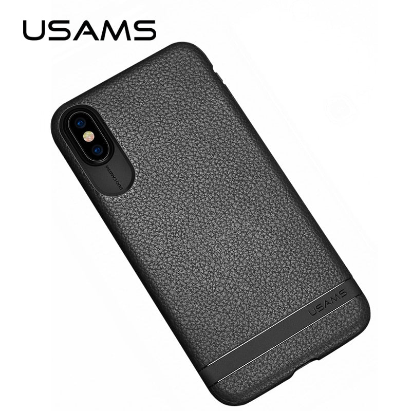 For iphone X Case, USAMS Leather Texture Soft Phone Case For iphoneX Back Cover Shell Good Gentle Classic Skin Coating