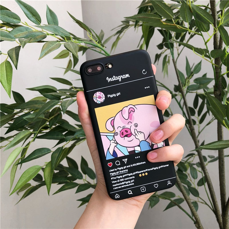 Funny Cute Pig Printed Phone Case For iphone 6 5 5S SE 6S 7 8plus Case For iphone X Cover Cartoon ins Illustration Soft Cases