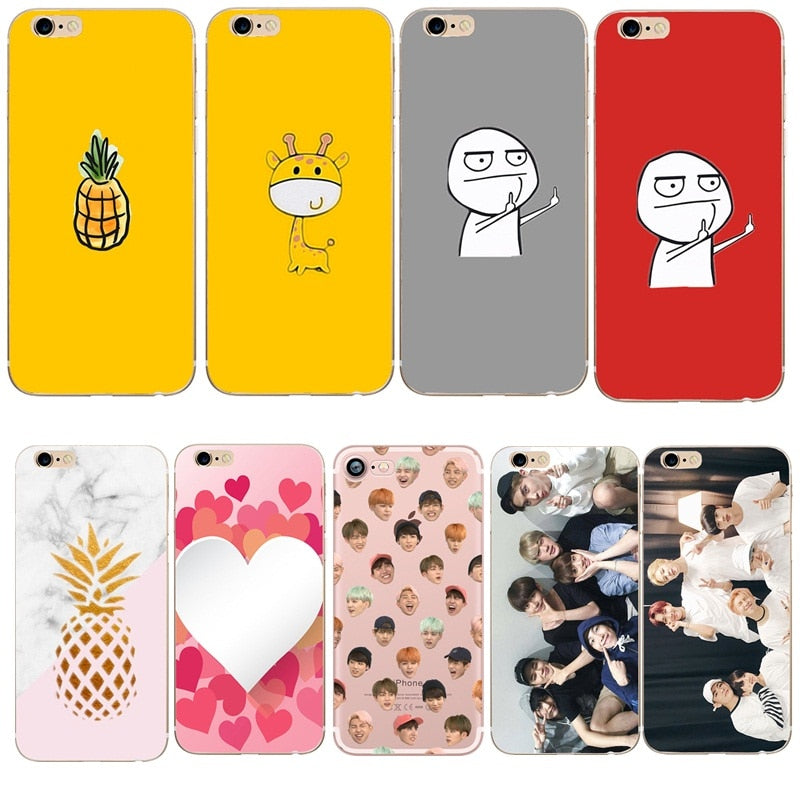 Funny Silicone Phone Case For Coque iphone 6 Case Pineapple BTS Printed Shell Back Funda For iphone se 5s 5 6s 7 7 plus 8 x ten