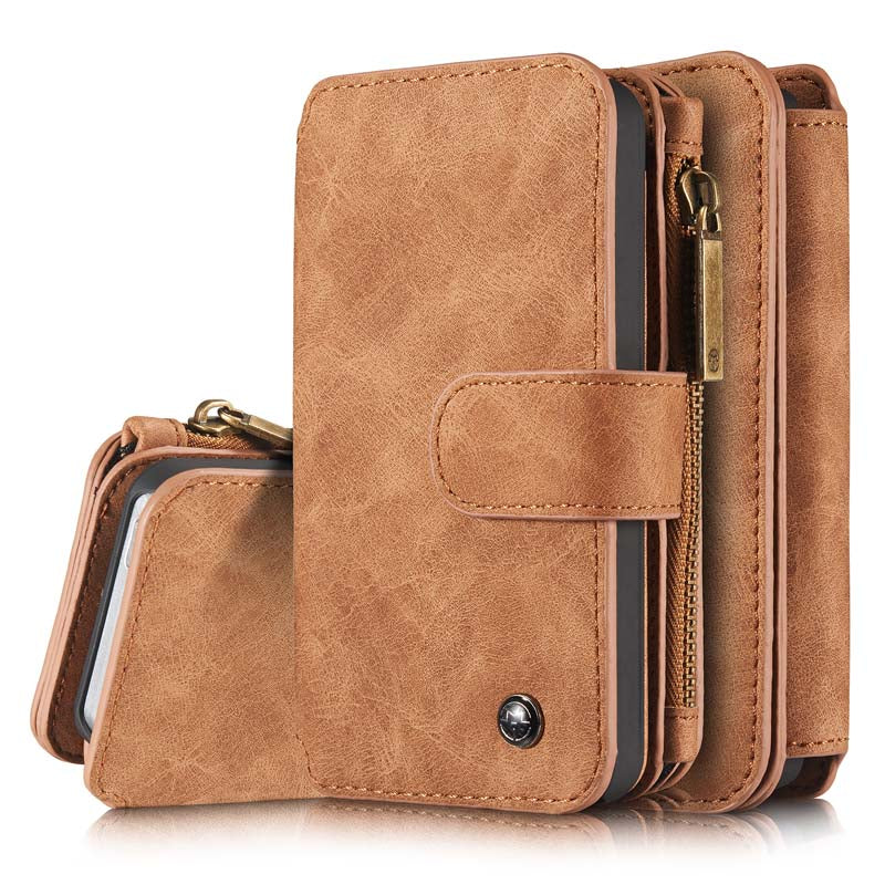 Genuine Leather Zipper Phone Cases  For iPhone 5se 7 6 6S/ Plus Multi-functional 14 Cards Holder Wallet Case Vintage Back JS0637