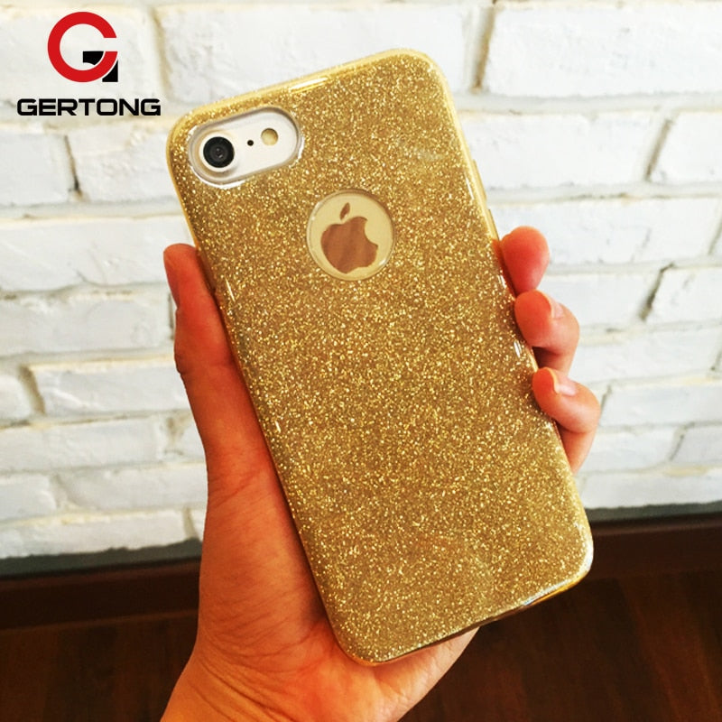 GerTong TPU PE PC Glitter Phone Case For iPhone 7 8 6S 6 Plus X 5S SE 5 S 10 Ten Bling Gold Pink Shinning Cover Shell Conque