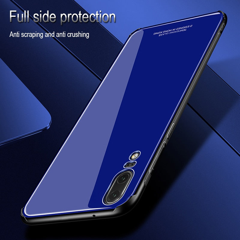 HUKU Luxury Phone Case For Huawei P20 Pro Tempered Glass Back Cover Shockproof Sleeve Hard Housing for Huawei P20 Lite Case TPU