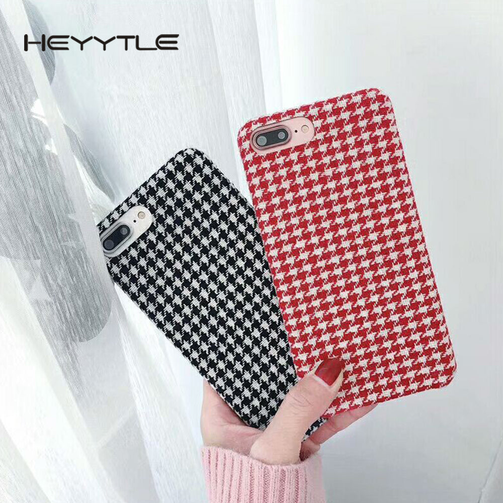 Heyytle Cloth Grid Phone Case For Apple iPhone X 8 7 6S 6 Plus Lattice Cute Soft TPU Fashion Capa Houndstooth Back Cover Cases