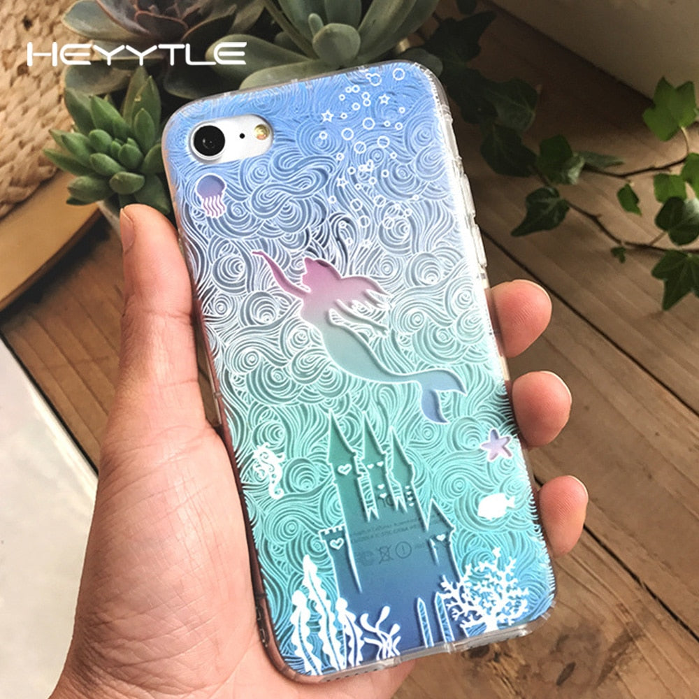 Heyytle Mermaid Princess Flower Phone Cover For Apple iPhone X 8 7 6S 6 Plus Case Cute Fashion Case Alice Back Soft TPU Cover
