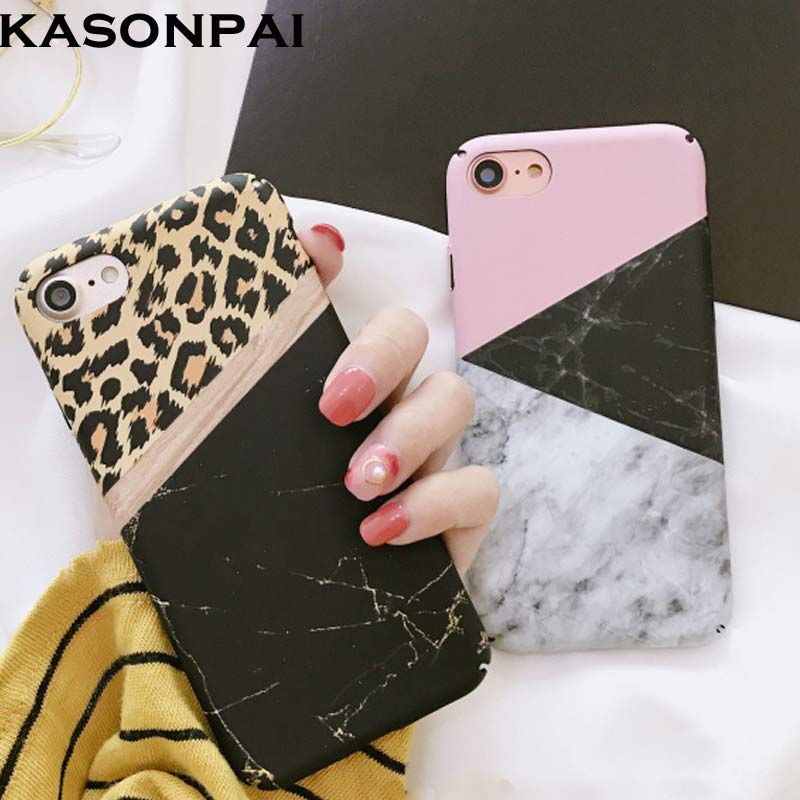 KASONPAI Marble Leopard Phone Case For iphone 6 6s Case Fashion Geometric Splice Cases For iphone 7 8 Plus Hard PC Back Cover