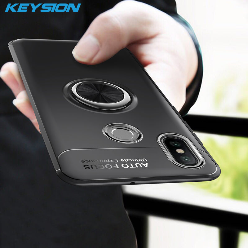 KEYSION Luxury Ring Holder Phone Case For Xiaomi Mi A2 Magnetic Car Stand Soft Silicone Matte Cover For Xiaomi Mi 6X Case Capa