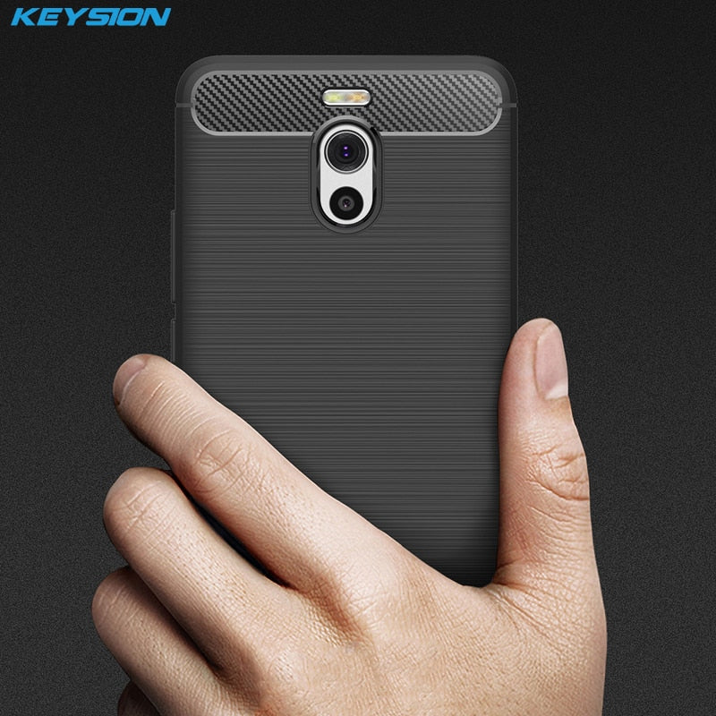 KEYSION Phone Case for Meizu M6 Note Carbon Fiber Soft TPU Silicone Brushed Non-slip Anti-knock Back Cover for Meizu M6 Note