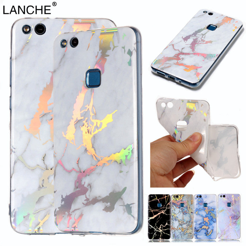 LANCHE Soft TPU Phone Case For Huawei P9 P10 P8 Lite Case Plating Marble Patterned Silicon Phone Cover  For Huawei P8 Lite 2017