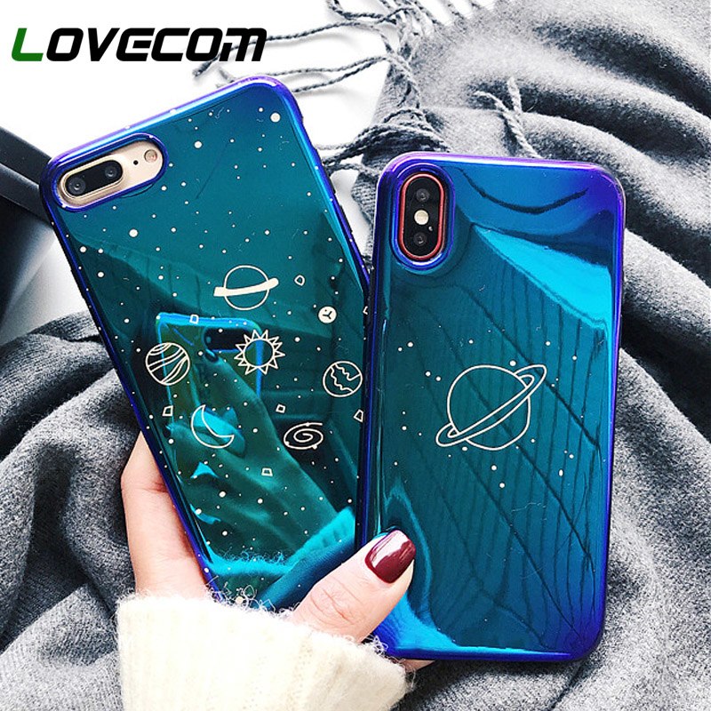 LOVECOM Cool Universe Planet Phone Case For iPhone 6S 6 7 8 X Xs Plus Retro Smooth Blu-Ray Cover Fashion Cartoon Cases Capa