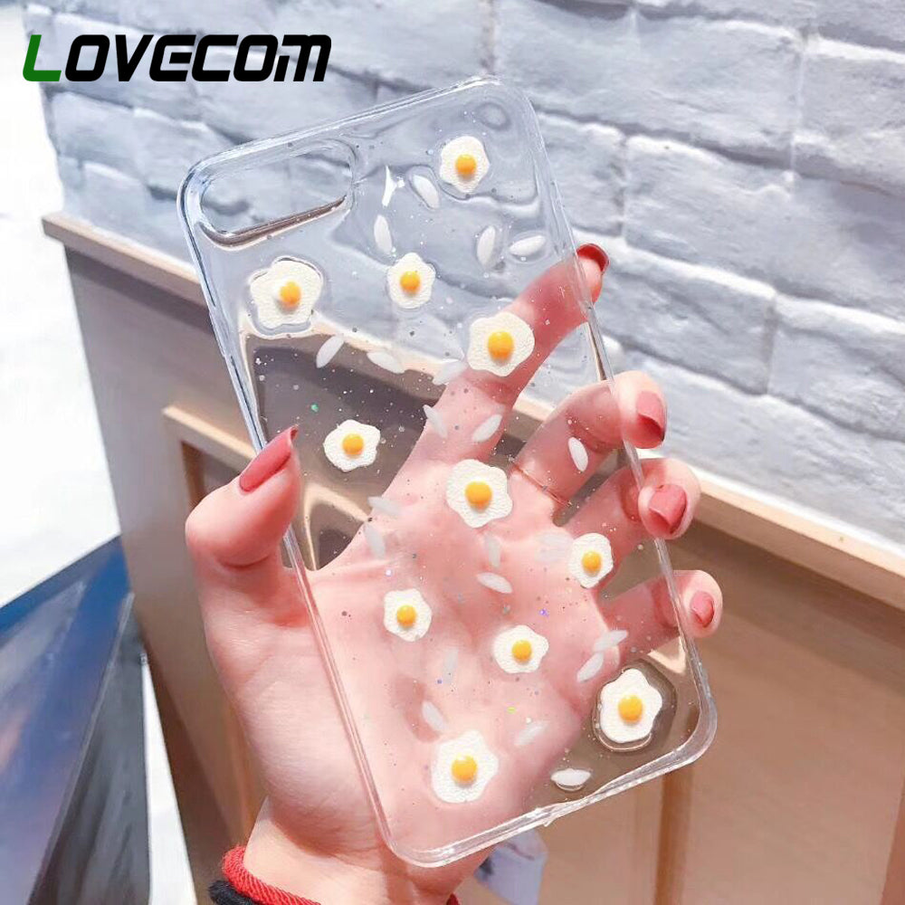 LOVECOM Epoxy Soft TPU Phone Case For iPhone 6 6S 7 8 Plus X Fashion Korean Style Eggs Transparent Phone Back Cover Cases Coque