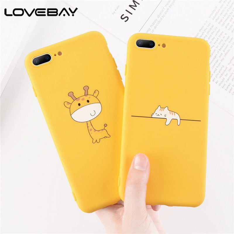 Lovebay Phone Case For iPhone X 8 7 6 6s Plus Cute Cartoon Giraffe Kitten Funny Animal Yellow Soft TPU Cover Cases For iPhone X