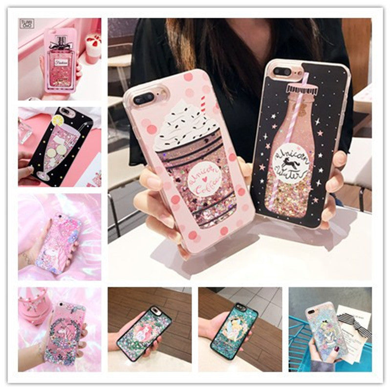 Luxury Cute Princess Alice Bottle Glitter Star Dynamic Liquid Quicksand Phone Case For iPhone 5 5S 5SE 6 6S 7 8 Plus X Cases
