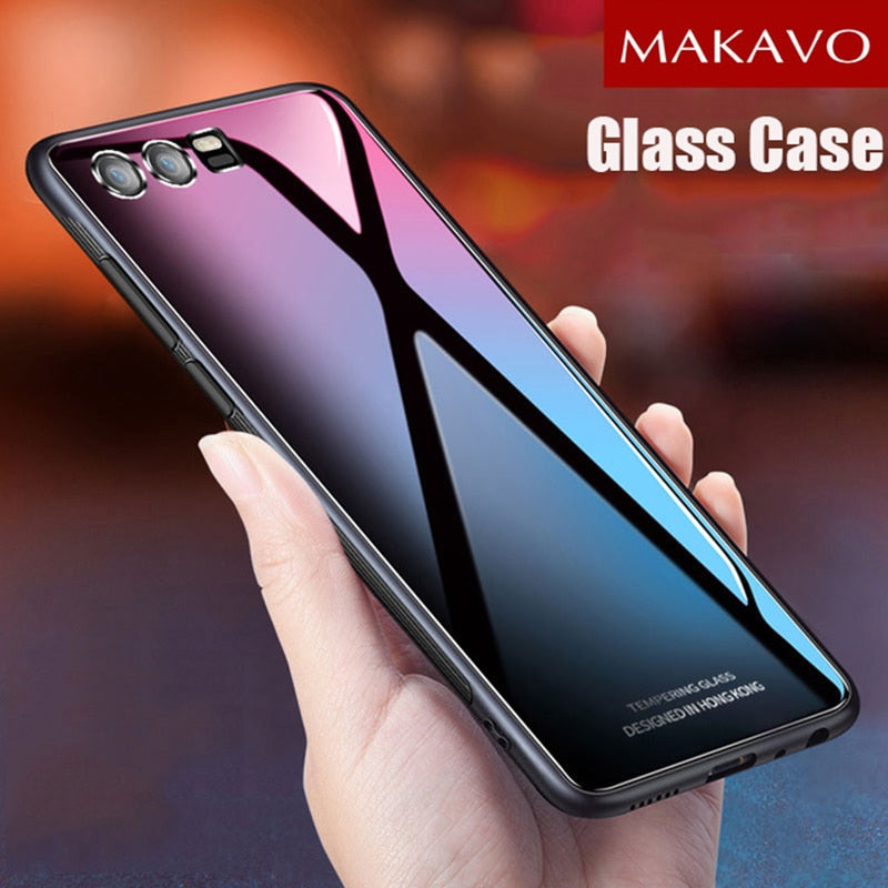 MAKAVO For Huawei Honor 9 Case Tempered Glass Back Cover Soft Frame Phone Cases For Huawei Honor 8 Pro Honor9