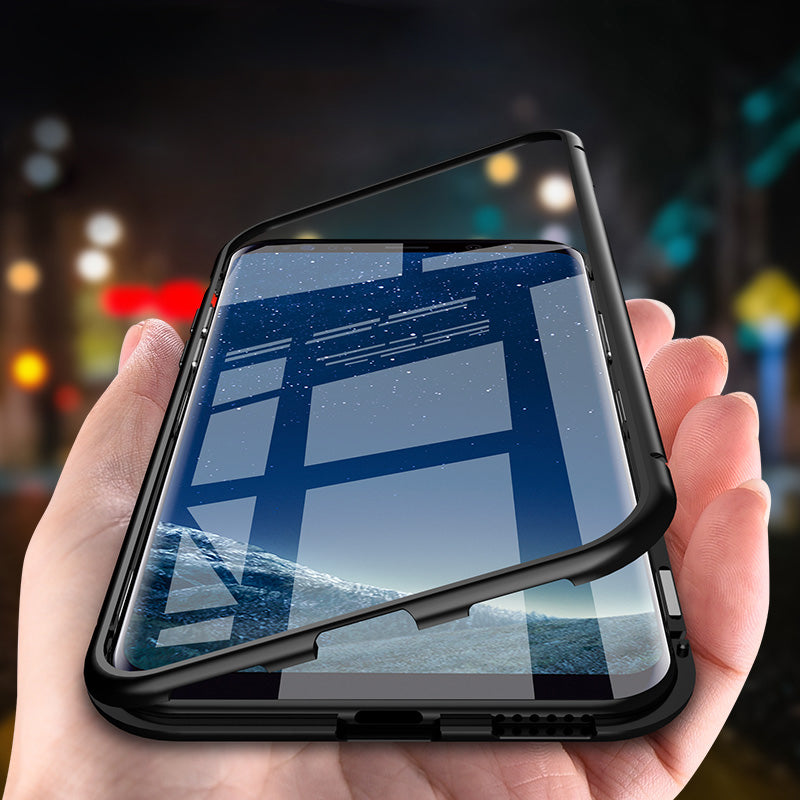 Magnetic Adsorption Flip Phone Case for Samsung Galaxy S8 S9 Plus Note 8 Tempered Glass Back Cover Metal Cases for Samsung S7