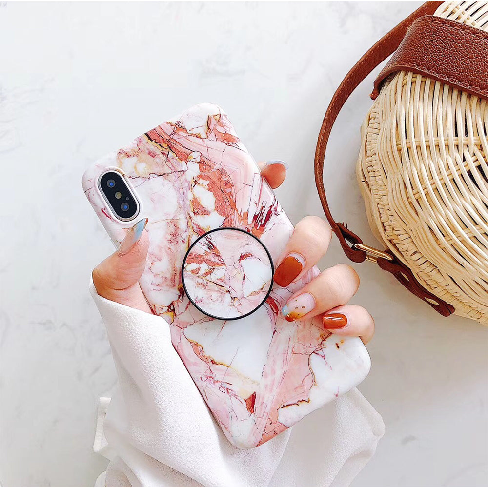Marble Holder Bracket soft case cover for Apple iphone X 8 7 6S plus stand ring Holder Phone Cases