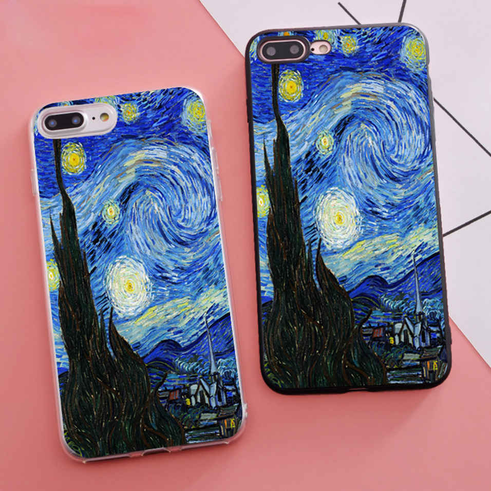 Minason Trending Coque the Starry Night Vincent Van Gogh Soft Silicone Phone Case Cover for iPhone X 5s SE 6 S 6s 7 8 Plus