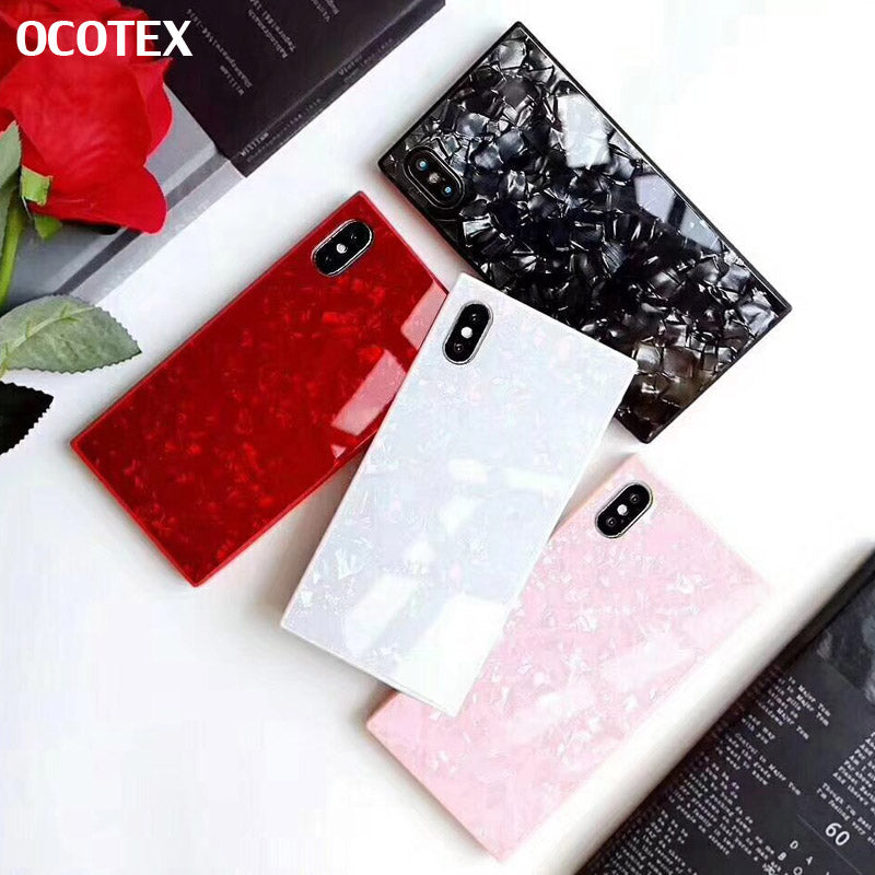 OCOTEX Luxury Shell Conch Tempered Glass Phone Case For iPhone X Coque For iPhone 6 6s 7 8 Plus Fashion Square Back Cover Case