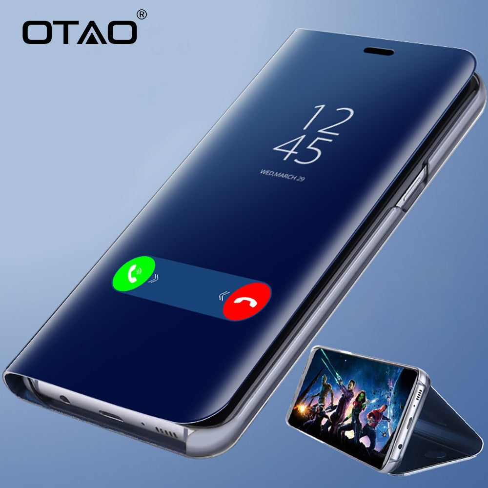 OTAO Clear View Smart Mirror Phone Case For iphone X 8 7 6 6s Plus Cases Fashion Flip Stand Leather Cover For iphone 10 9  Coque