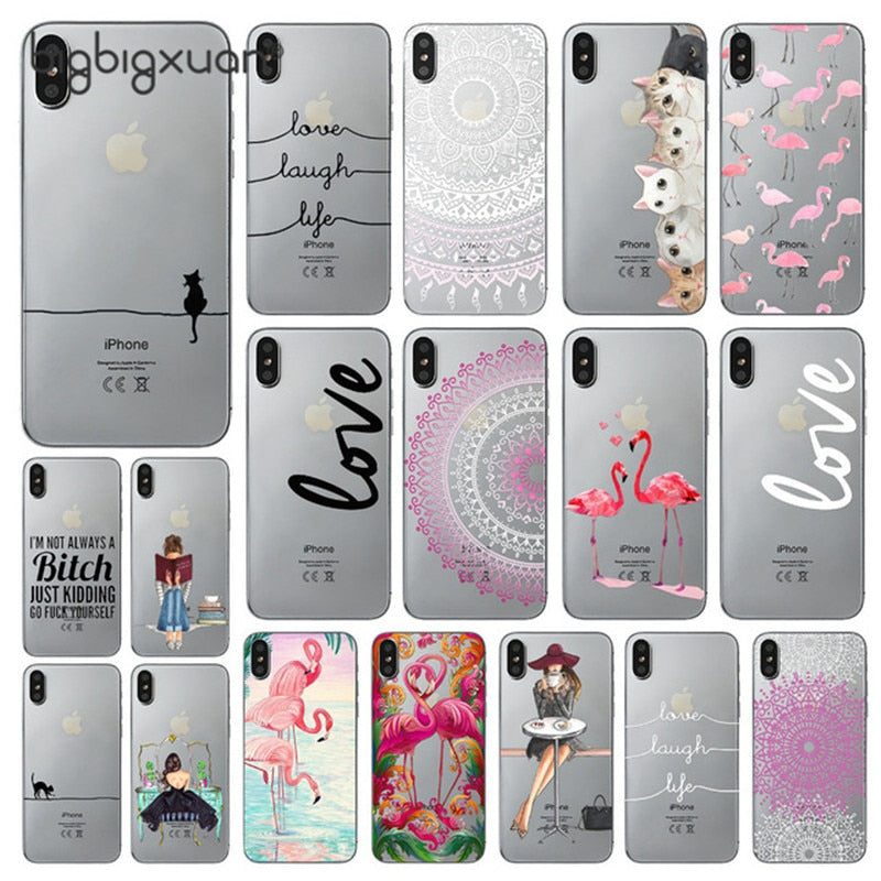 Phone Case For Apple iPhone X Cute Cats Corky Flamingo Dreamcatcher Beautiful Girls Letters Phone Shell Capa Bag for iPhone X 10