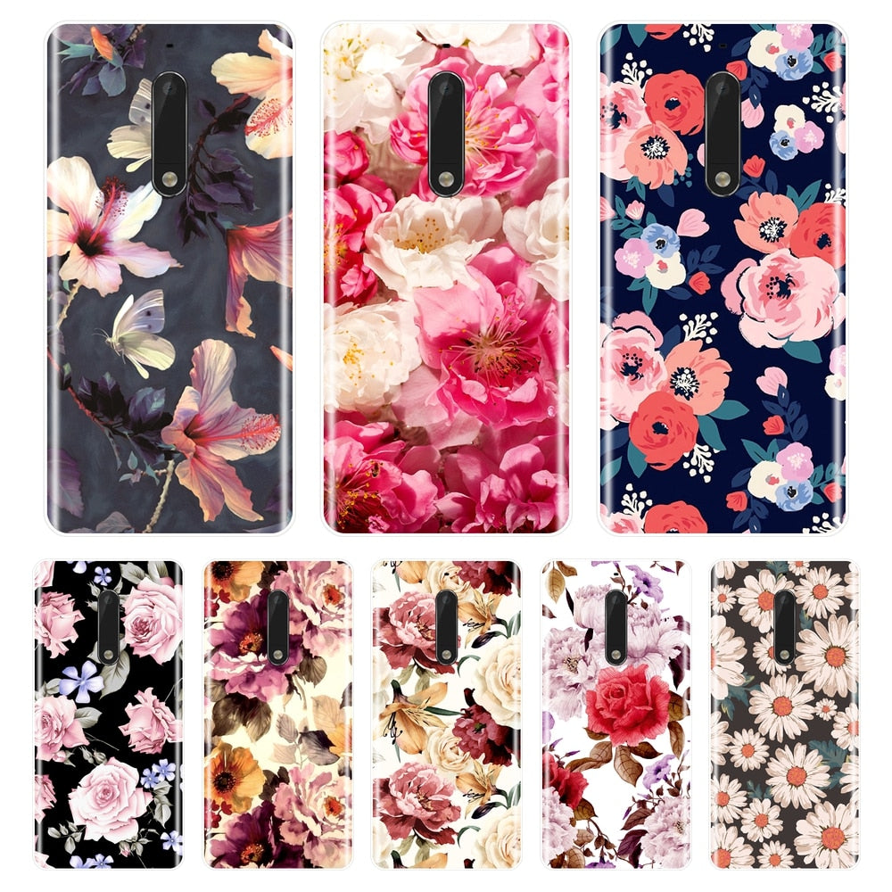 Phone Case For Nokia 3 5 6 8 Soft Silicone TPU Ultra Thin Flower Floral Painted Back Cover For Nokia 3 5 6 8 Case