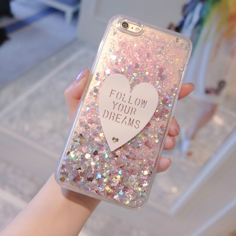 Phone Case For Samsung Galaxy S6 Case 3D cute Love Glitter Liquid Soft TPU Silicone Case For Samsung S6 edge Covers S6 edge Plus