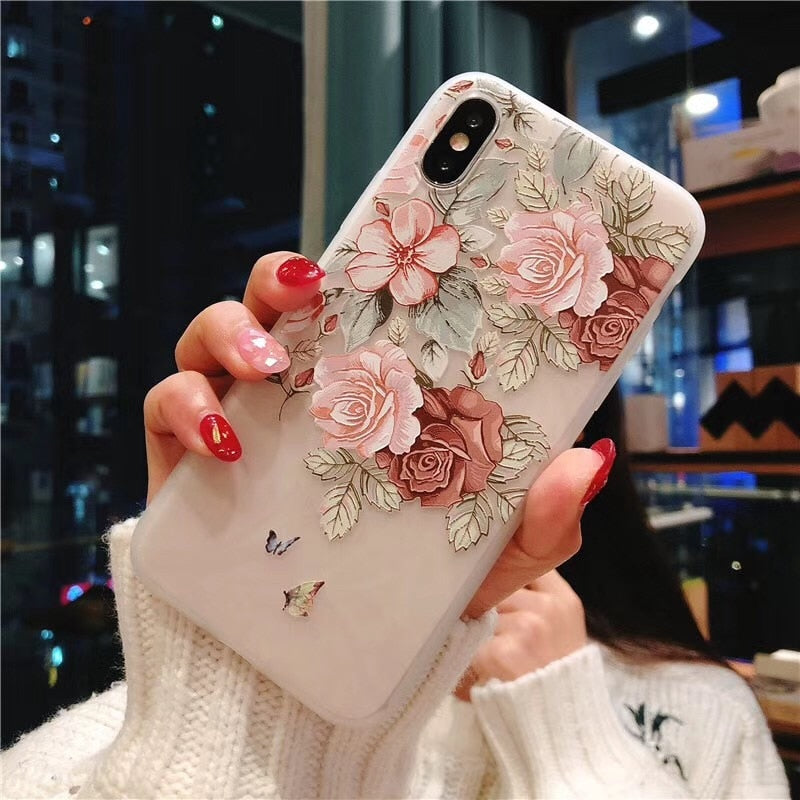 Phone Case For iPhone 7 8 Plus Rose Floral Leaves Cases Flower Silicon Protect Soft Full Cover For iPhone 6 6S 5 5S SE Case Capa