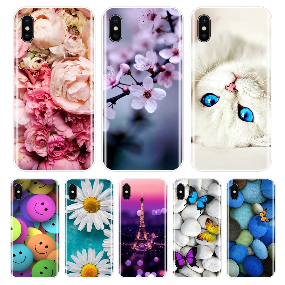 Phone Case For iPhone X 8 7 6 6S 6 S Plus Soft Silicone TPU Ultra Thin Cute Cat Painted Back Cover For iPhone 5S 5 S SE Case