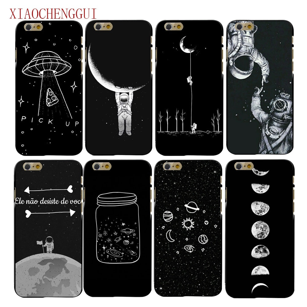 Phone Case For iphone 7 8 6s 5s Case Newest Space Moon Astronaut Pattern  For iphone 7 8Plus Planet Star Frosted Hard Back Cover