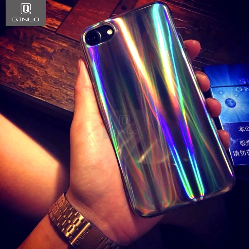 QINUO Glossy Holographic Iridescent Laser Phone Case For iPhone 5 5S Se 7 8 6 6S Plus X Rainbow Soft TPU Cases Back Cover Shells
