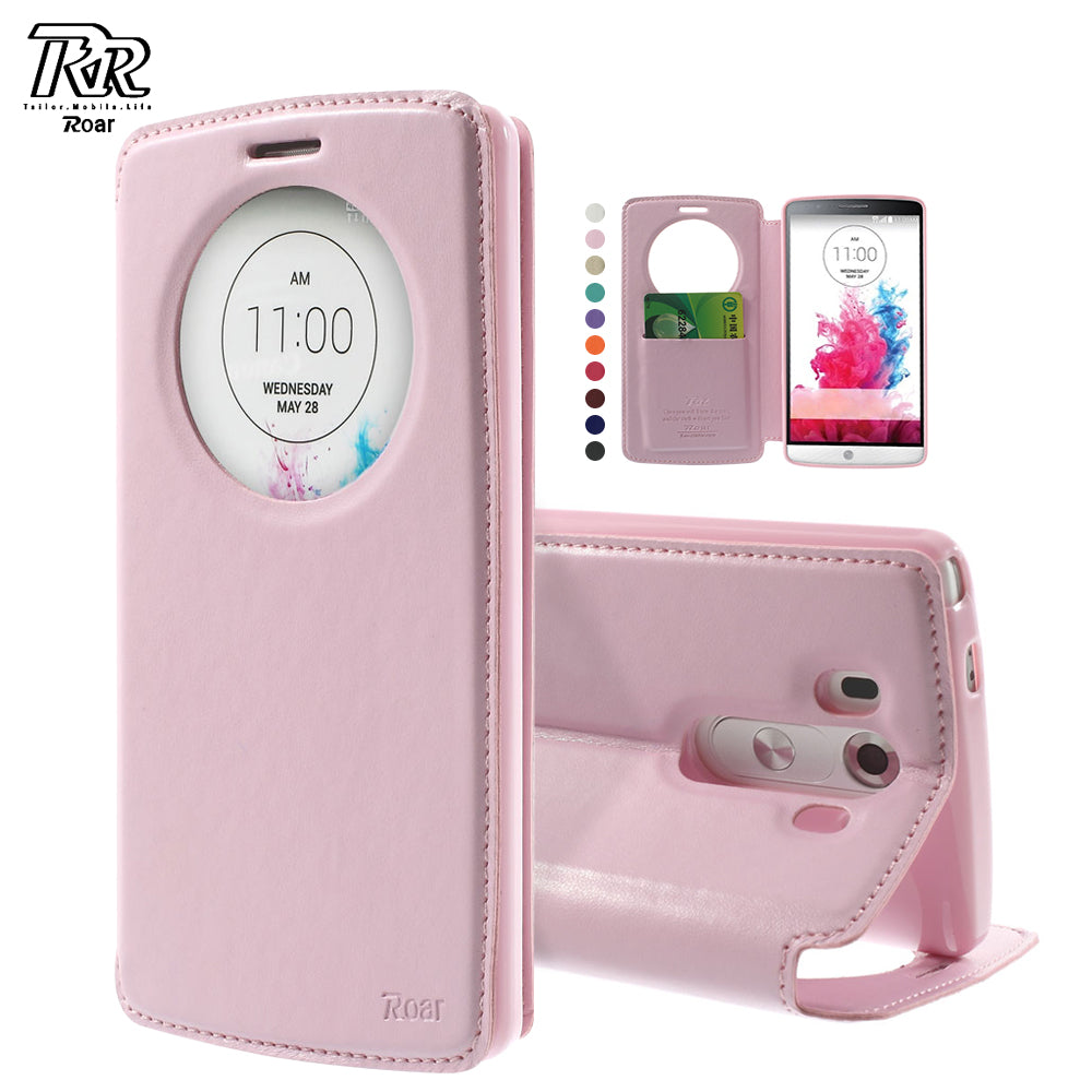 Roar Korea for LG G3 D850 D855 LS990 Phone Cases Circle Window Noble PU Leather View Flip Stand Cover for LG G 3 With Package