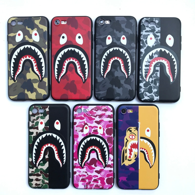 Shark camouflage 3D bape Soft phone cases for iphone 5 5S SE 6 7 plus 8 8Plus X for sumsung galaxy s8 S7 edge S9 S9plus Note8